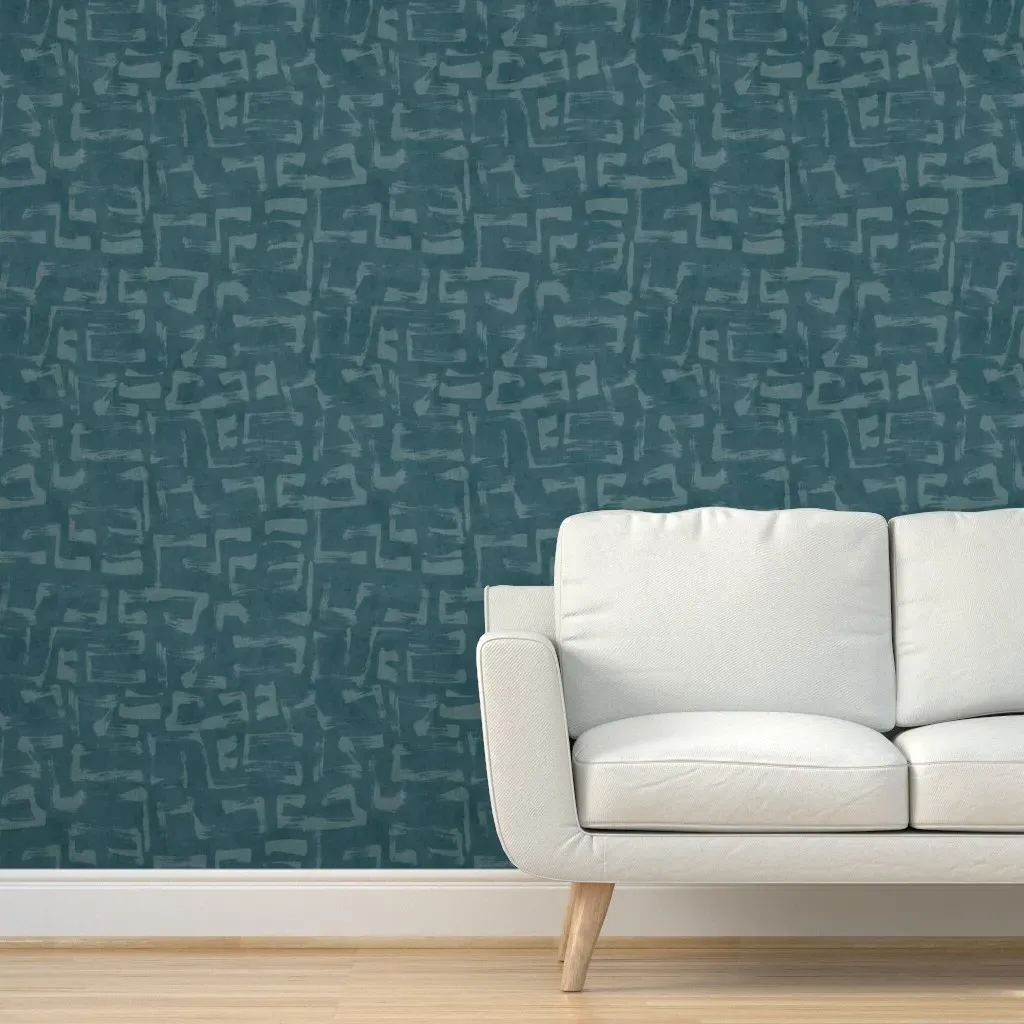 Farmhouse Minimalist Ink Graffiti Peel and Stick Wallpaper - Teal product