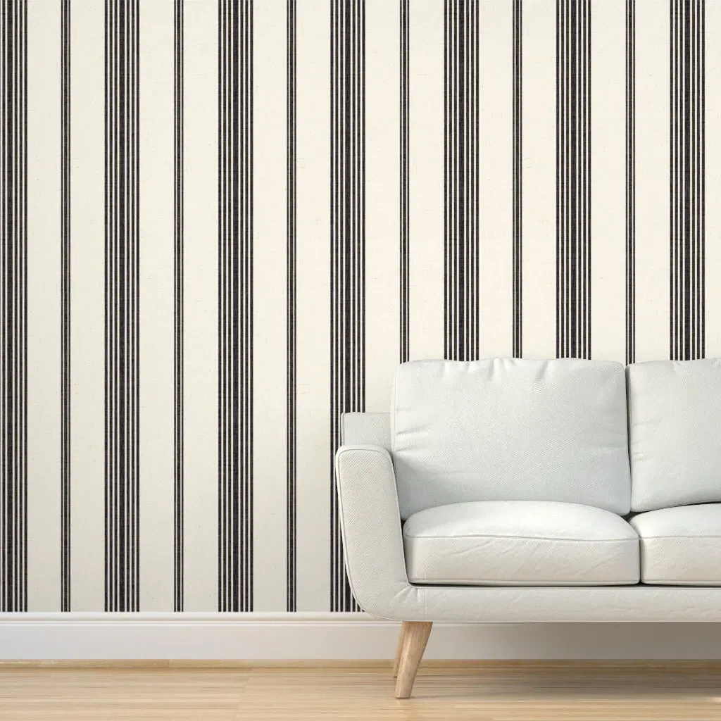 Farmhouse Ticking Stripe Peel and Stick Wallpaper - Black product