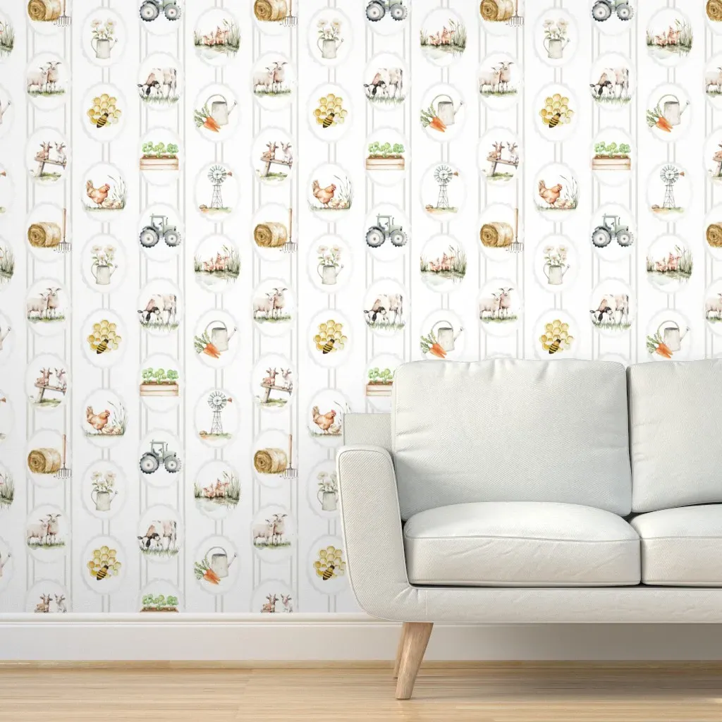 Farming Frame Peel and Stick Wallpaper - Beige, White product