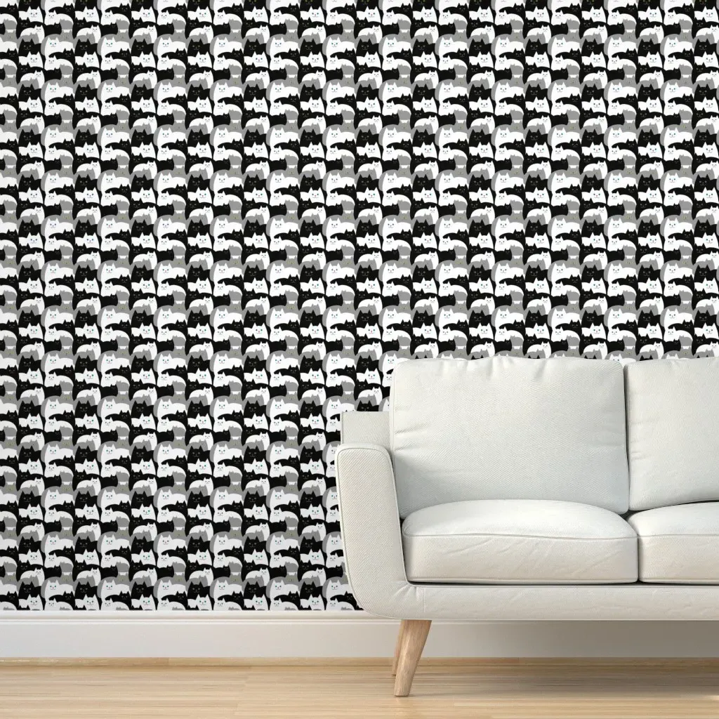 Fat Cats Peel and Stick Wallpaper - Black product
