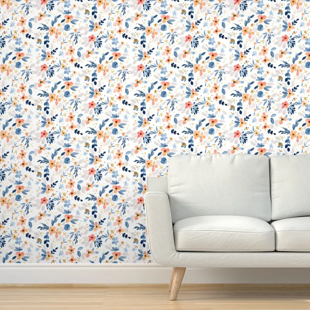 Fawn Floral Peel and Stick Wallpaper - Blue, Peach product