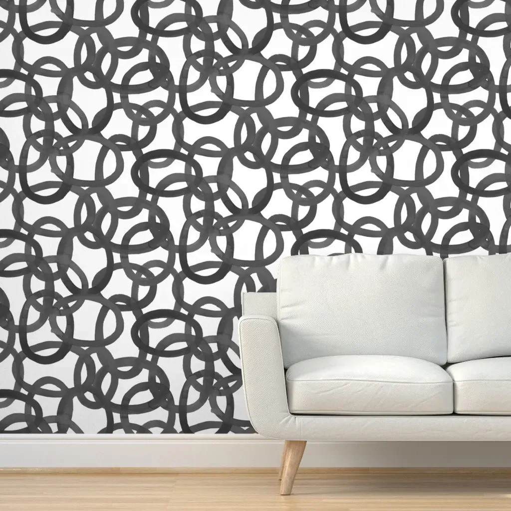 Faye Black Circles Peel and Stick Wallpaper - Dark Gray, White product
