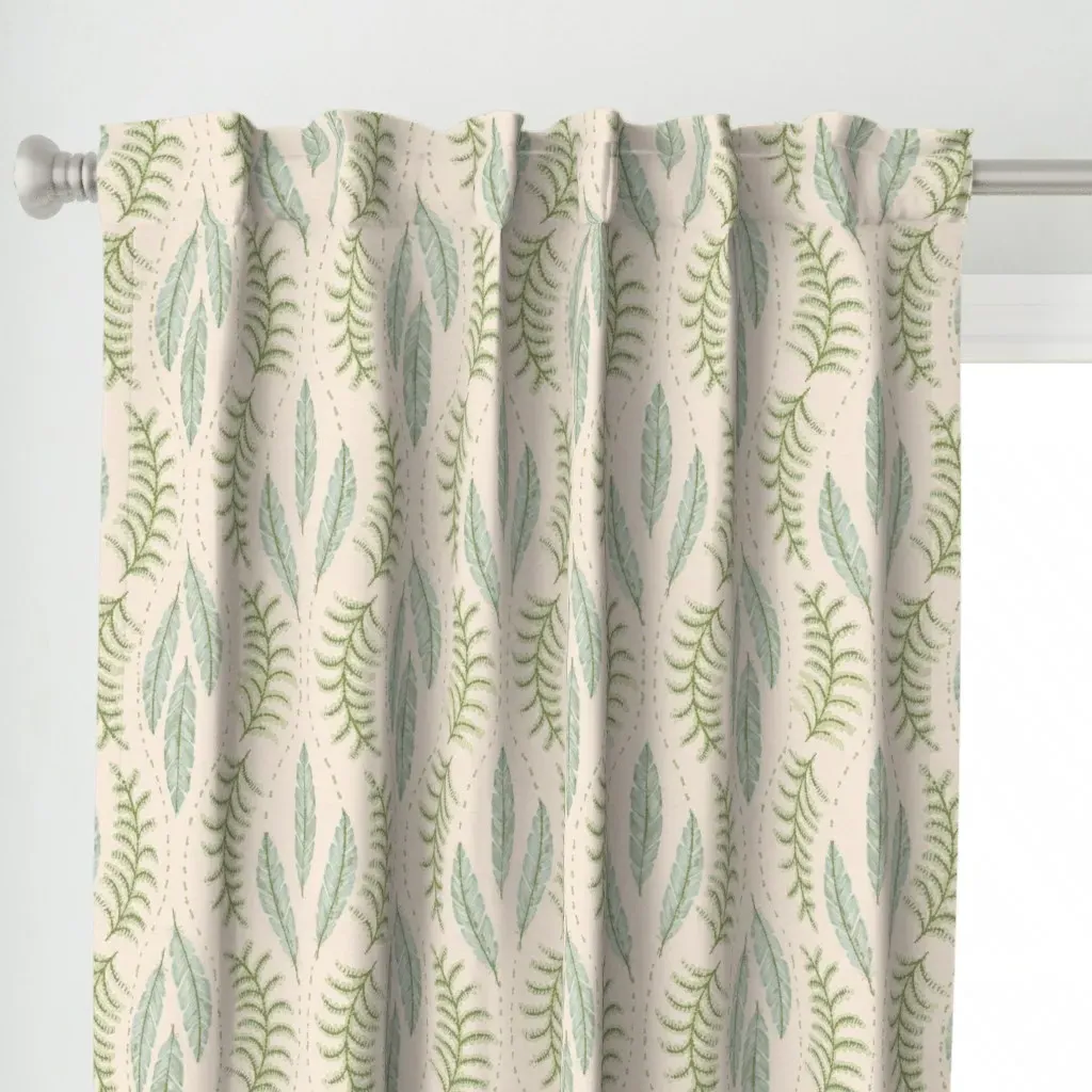 Feather And Fern Wavy Curtain Panel - Sage Green alternate view