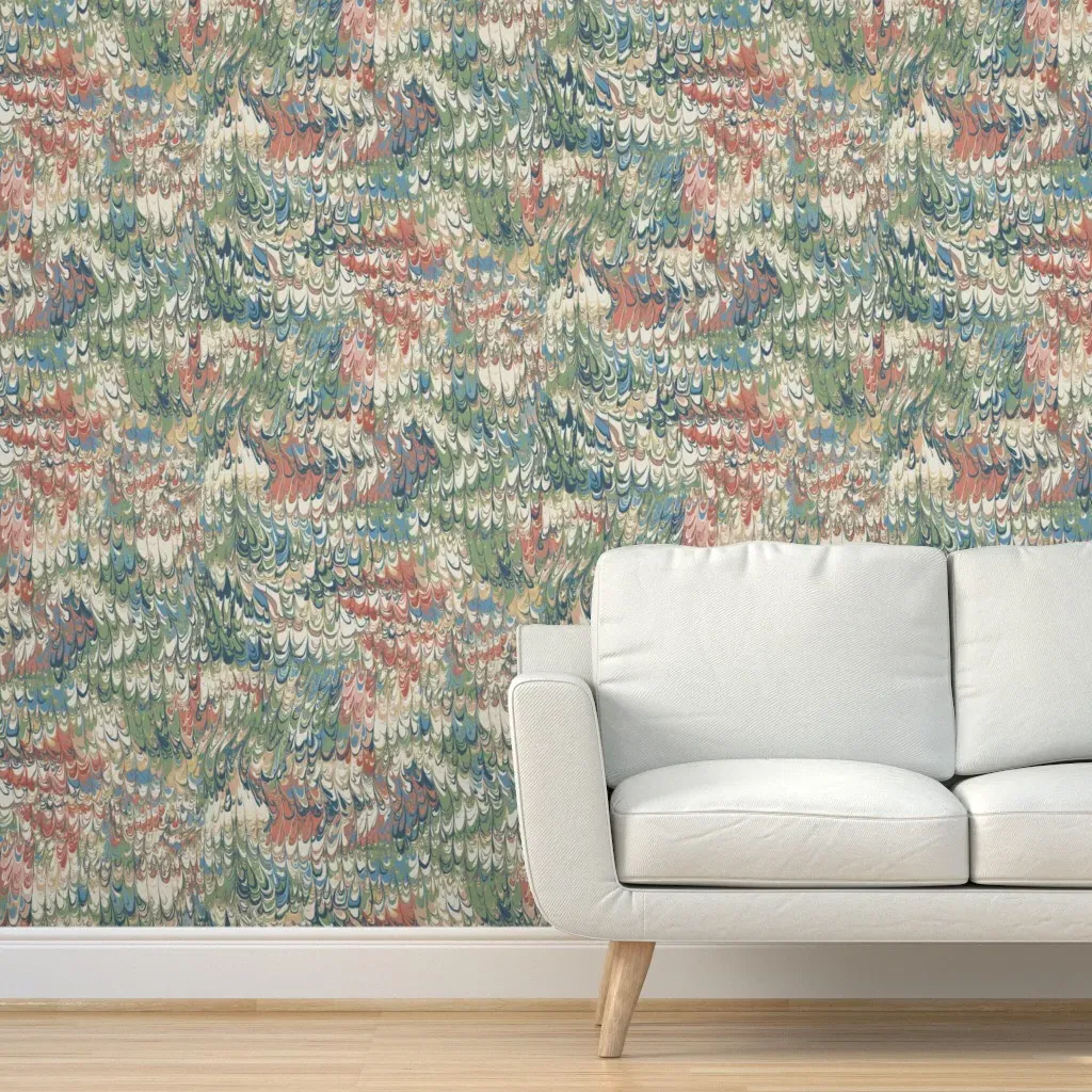 Feather Marble Peel and Stick Wallpaper - Green product