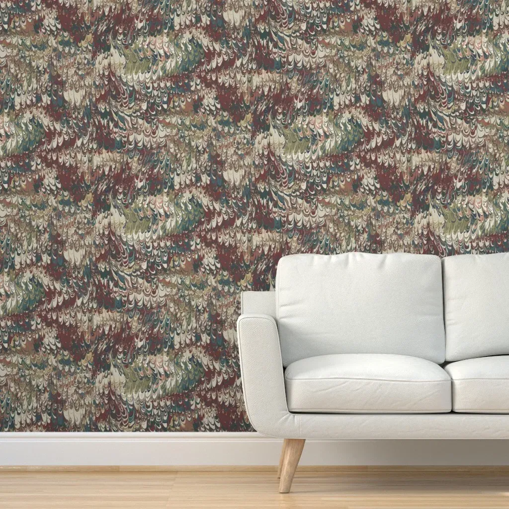 Feather Marble V4 Peel and Stick Wallpaper - Burgundy product