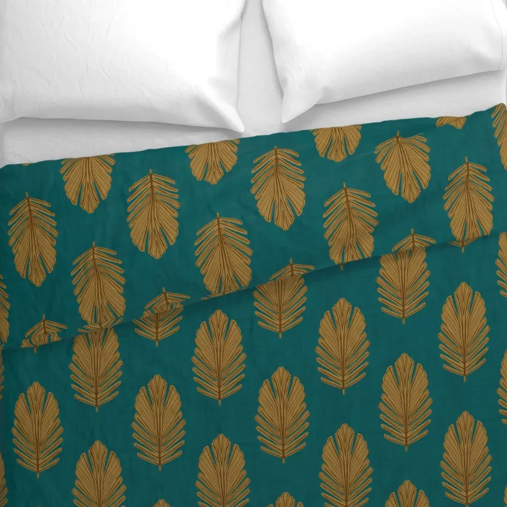 Feather Palm On Dark Teal Duvet Cover - Gold alternate view