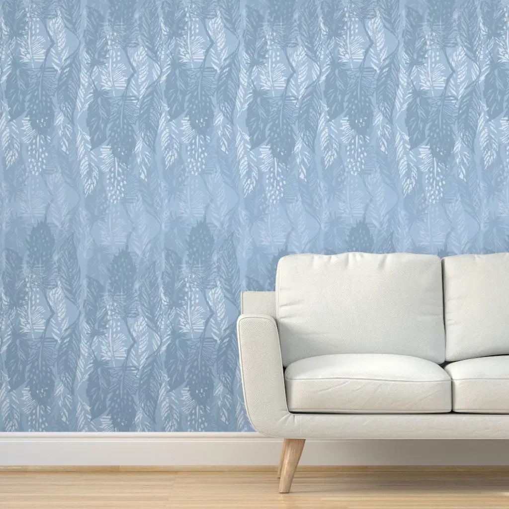 Feather Reflections Peel and Stick Wallpaper - Sky Blue product