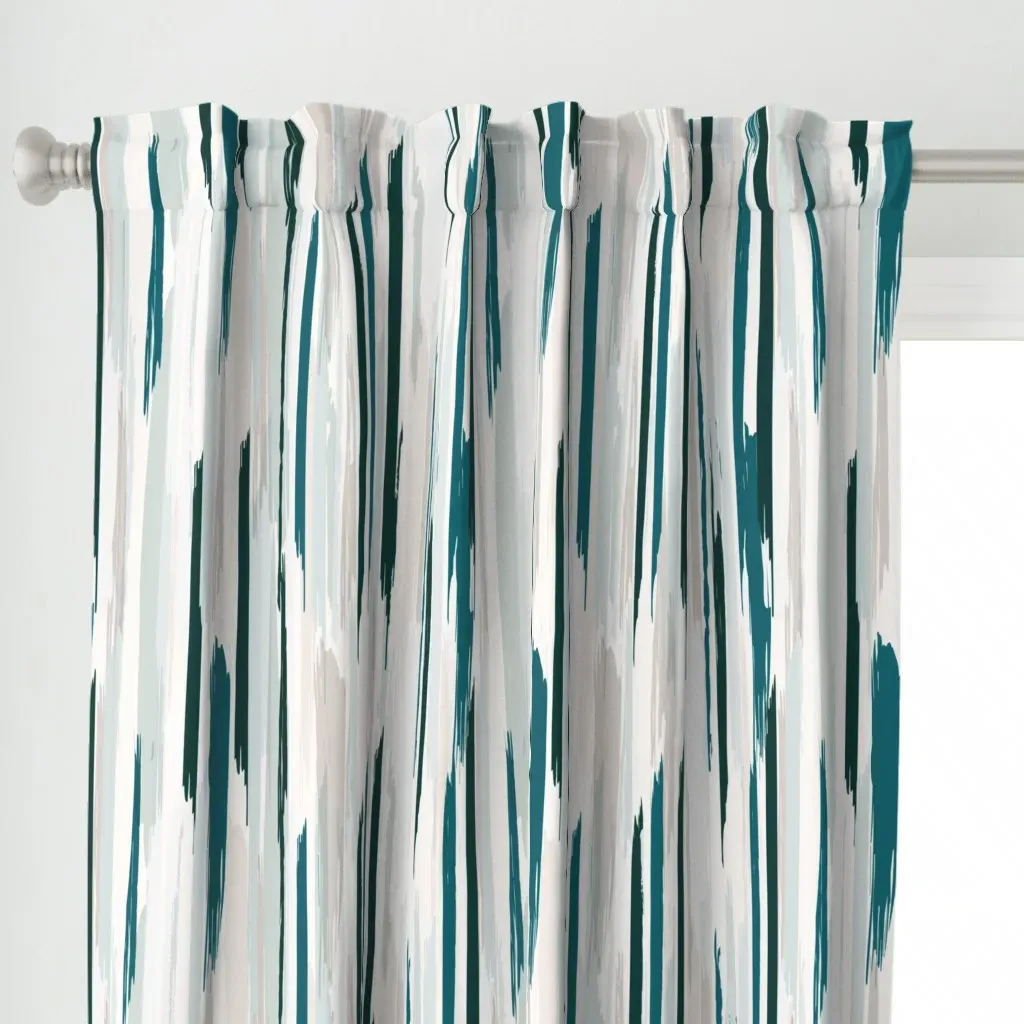 Feather-Stripe Curtain Panel - Teal alternate view