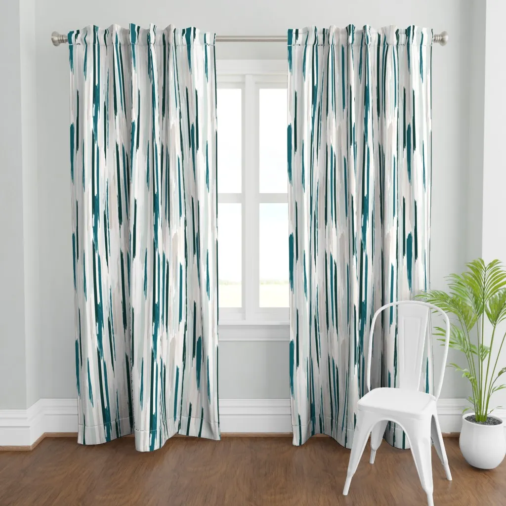 Feather-Stripe Curtain Panel - Teal product