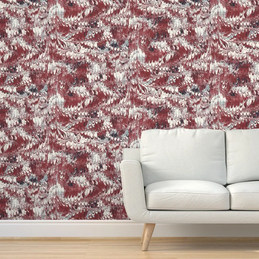 Feathered Marble Lisa K1 Peel and Stick Wallpaper - Burgundy product