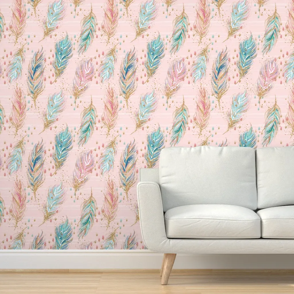 Feathers Peel and Stick Wallpaper - Pink product