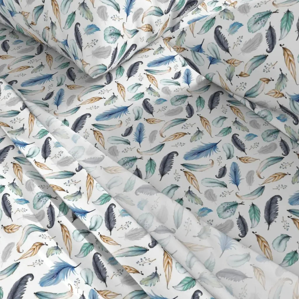 Feathers Twin Sheet Set - Blue, Teal Gray alternate view