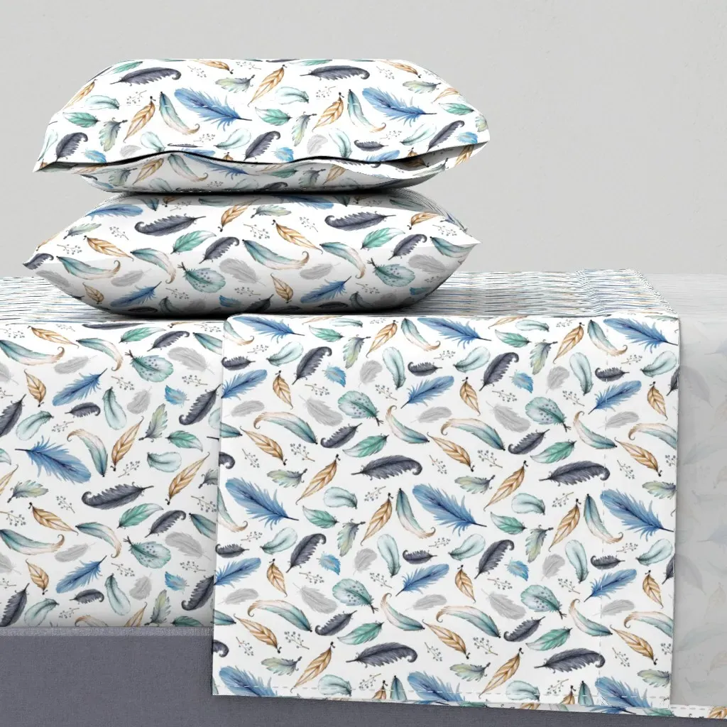 Feathers Twin Sheet Set - Blue, Teal Gray product