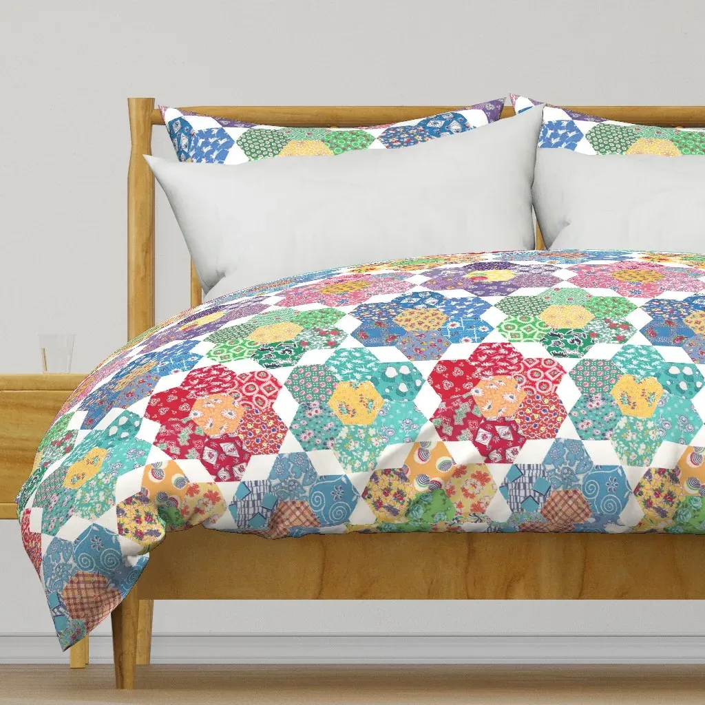 Feedsack Hexies Cheater Quilt Duvet Cover - Teal product