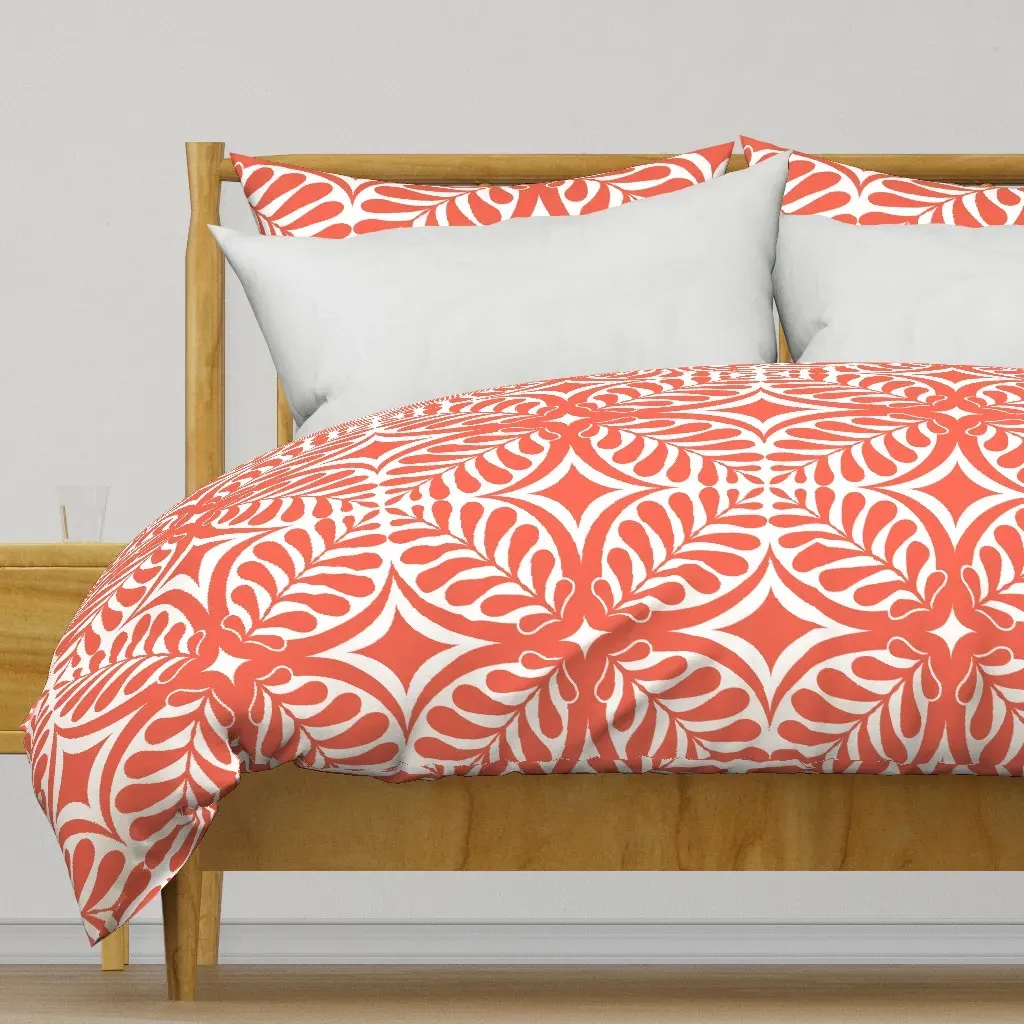 Fern Block Duvet Cover - Coral product