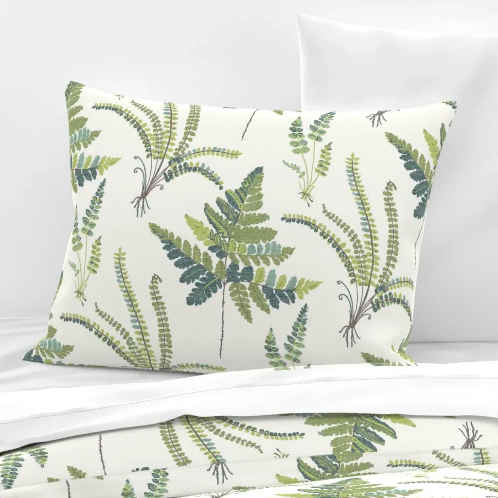 Fern Botanical Standard Knife Edge Cushion Cover - Green, Cotton Sateen product