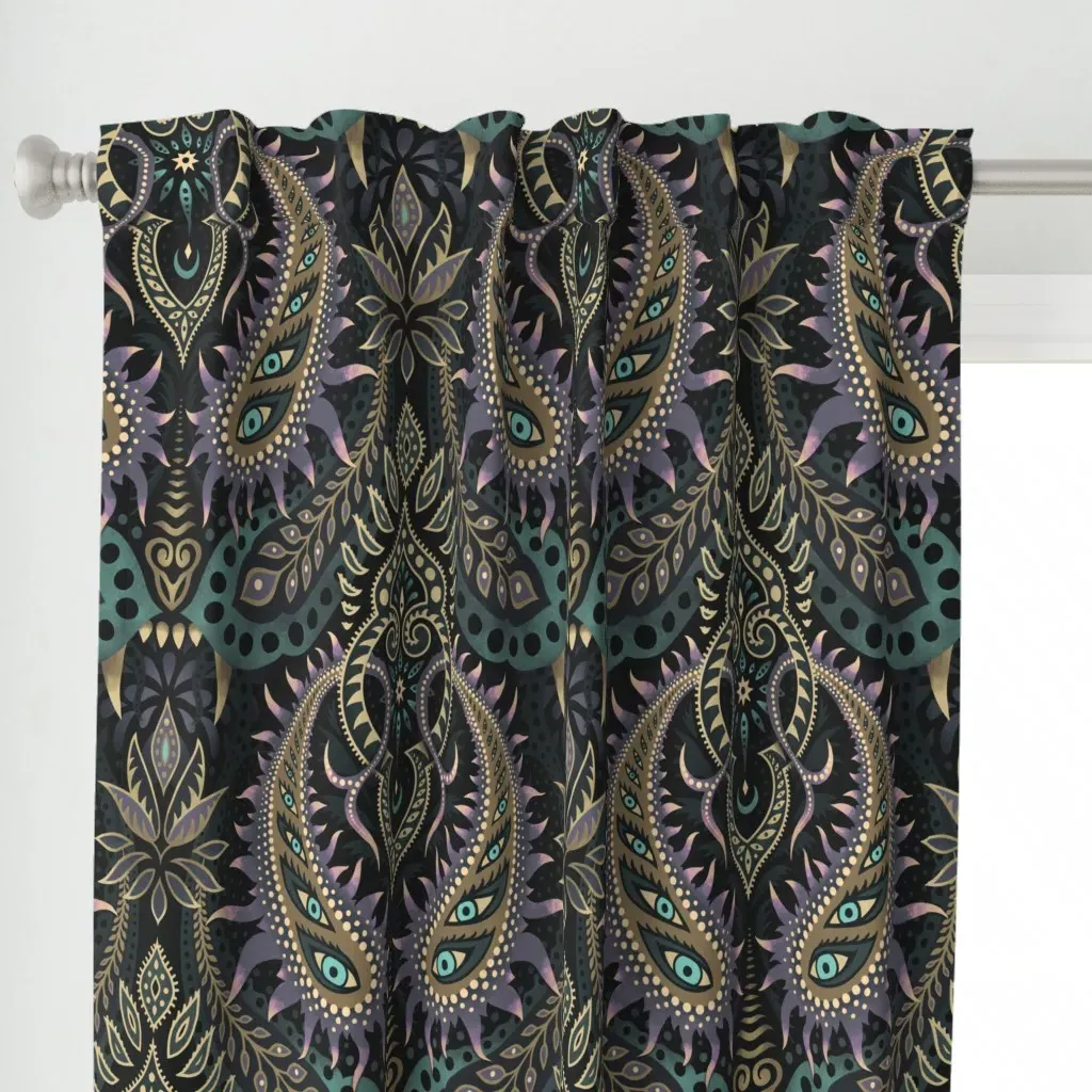 Ferocious Paisley Deep Curtain Panel - Teal alternate view