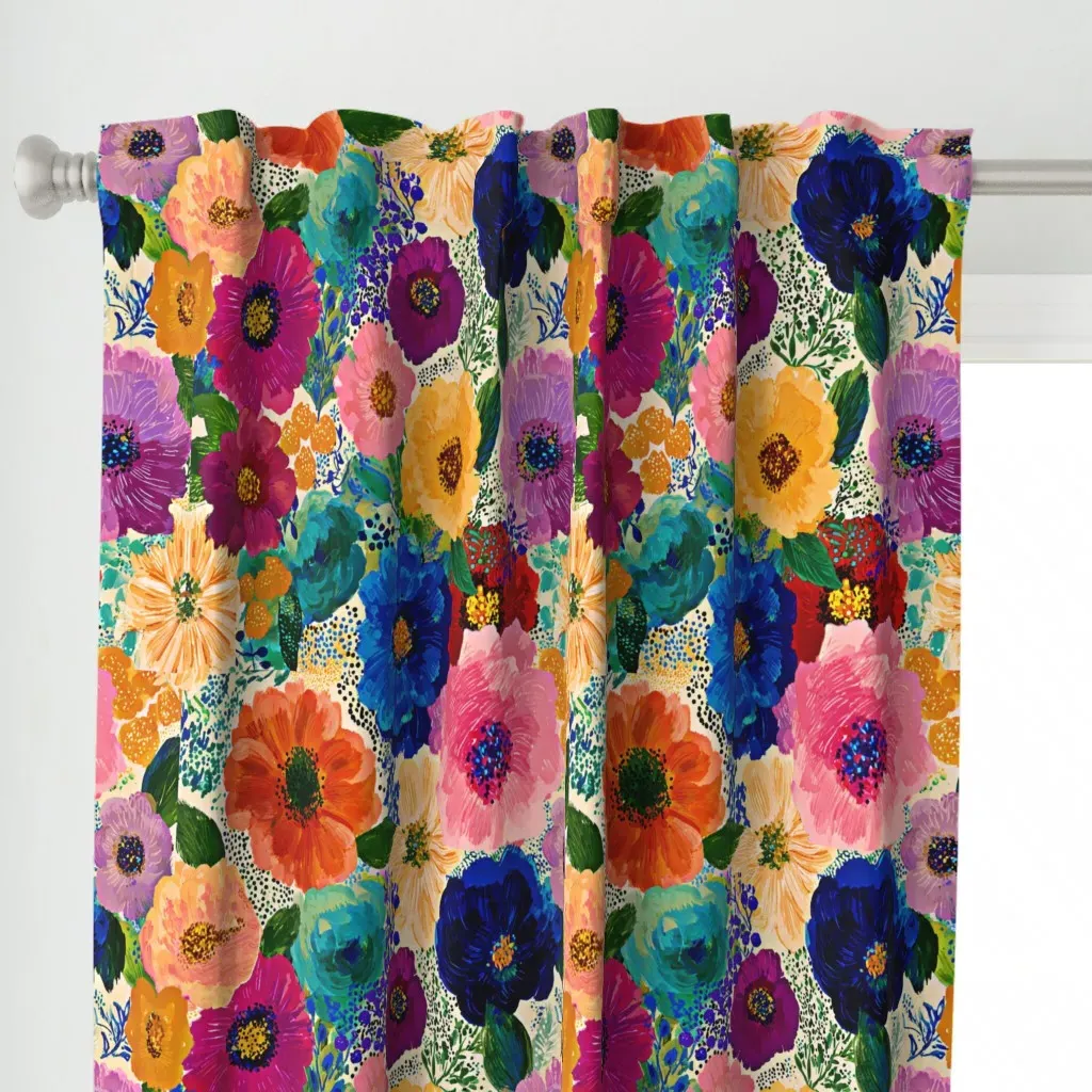Festival Bloom Crayon Curtain Panel - Pink alternate view