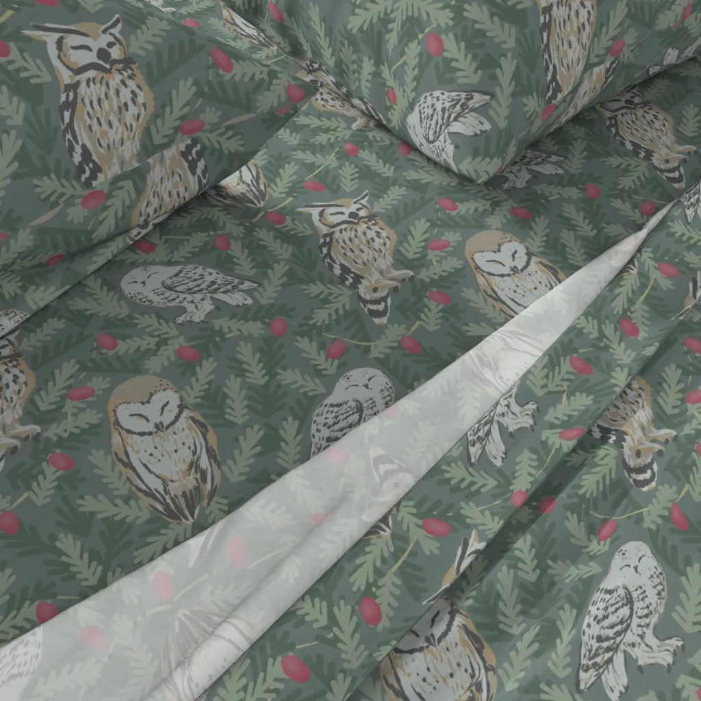 Festive Lights And Owls Queen Sheet Set - Brown alternate view