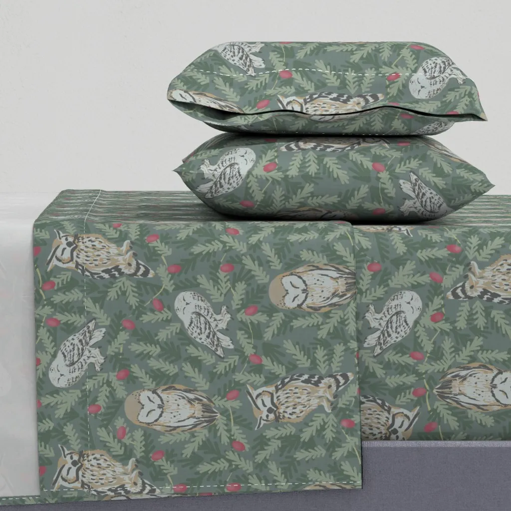 Festive Lights And Owls Queen Sheet Set - Brown product