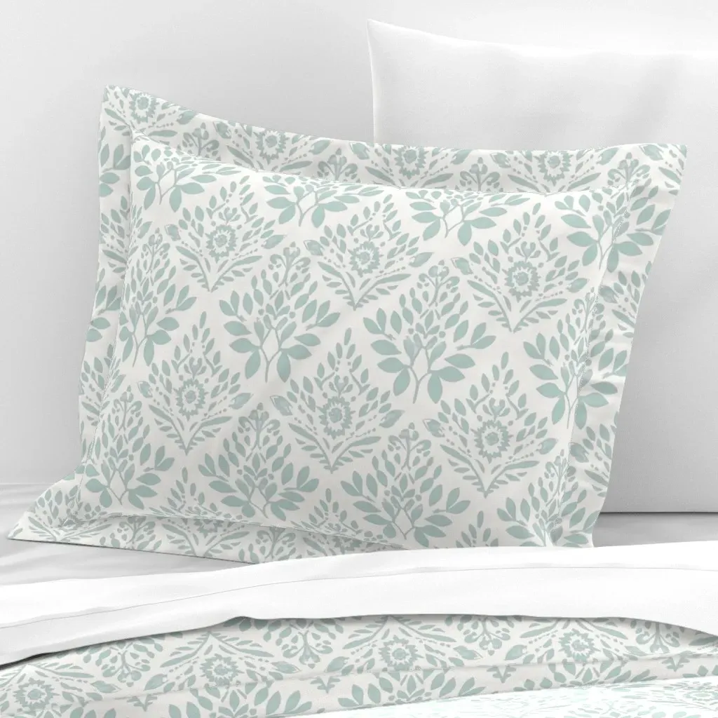 Feuilles Standard Flanged Pillow Sham - Light Teal, Cotton Sateen product