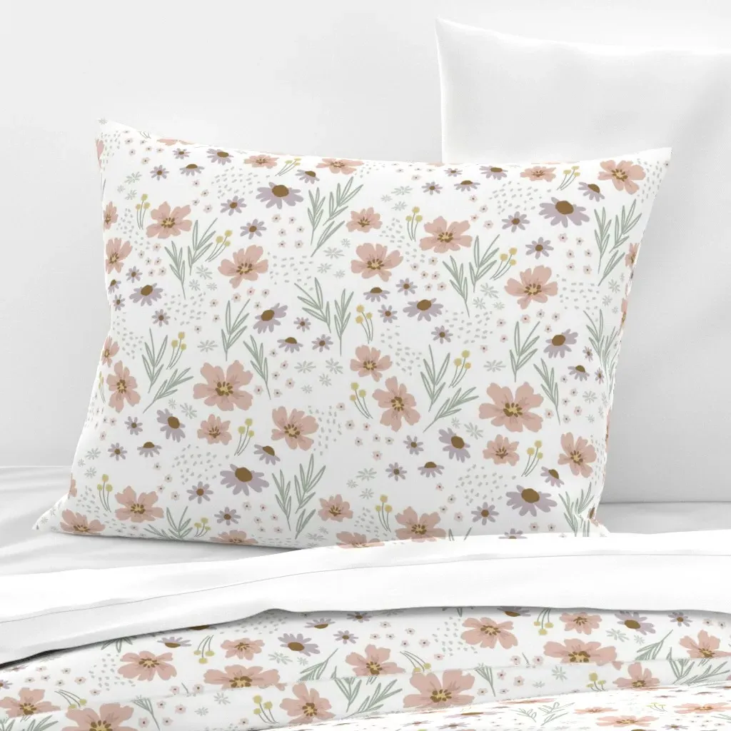 Field Of Wildflowers Standard Knife Edge Cushion Cover - Blush Pink, Cotton Sateen product