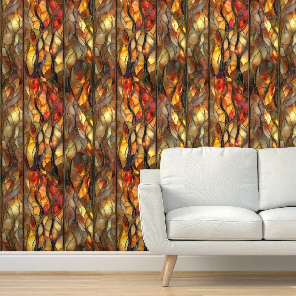 Fiery Stained Glass Peel and Stick Wallpaper - Amber product