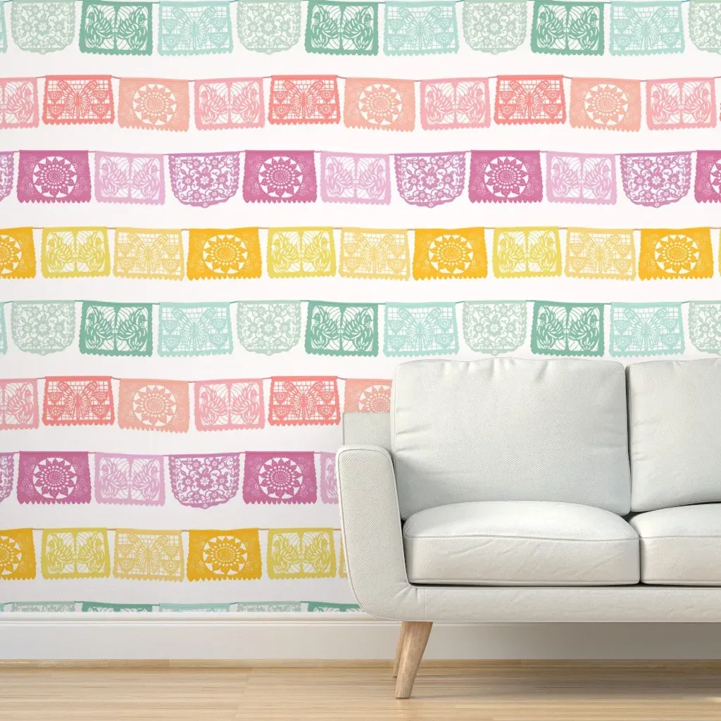 Fiesta Papel Picado Peel and Stick Wallpaper - Pastel Pink product