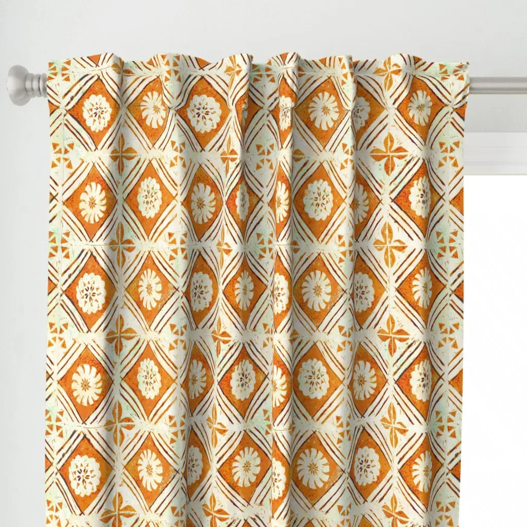 Fijian Tapa 2C Curtain Panel - Orange alternate view