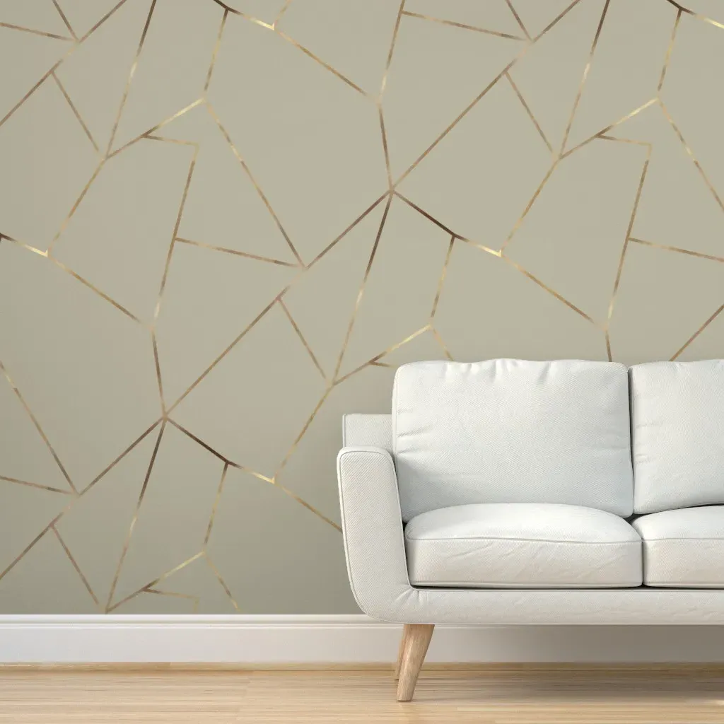 Fine Lines Peel and Stick Wallpaper - Sage Green, Gold product
