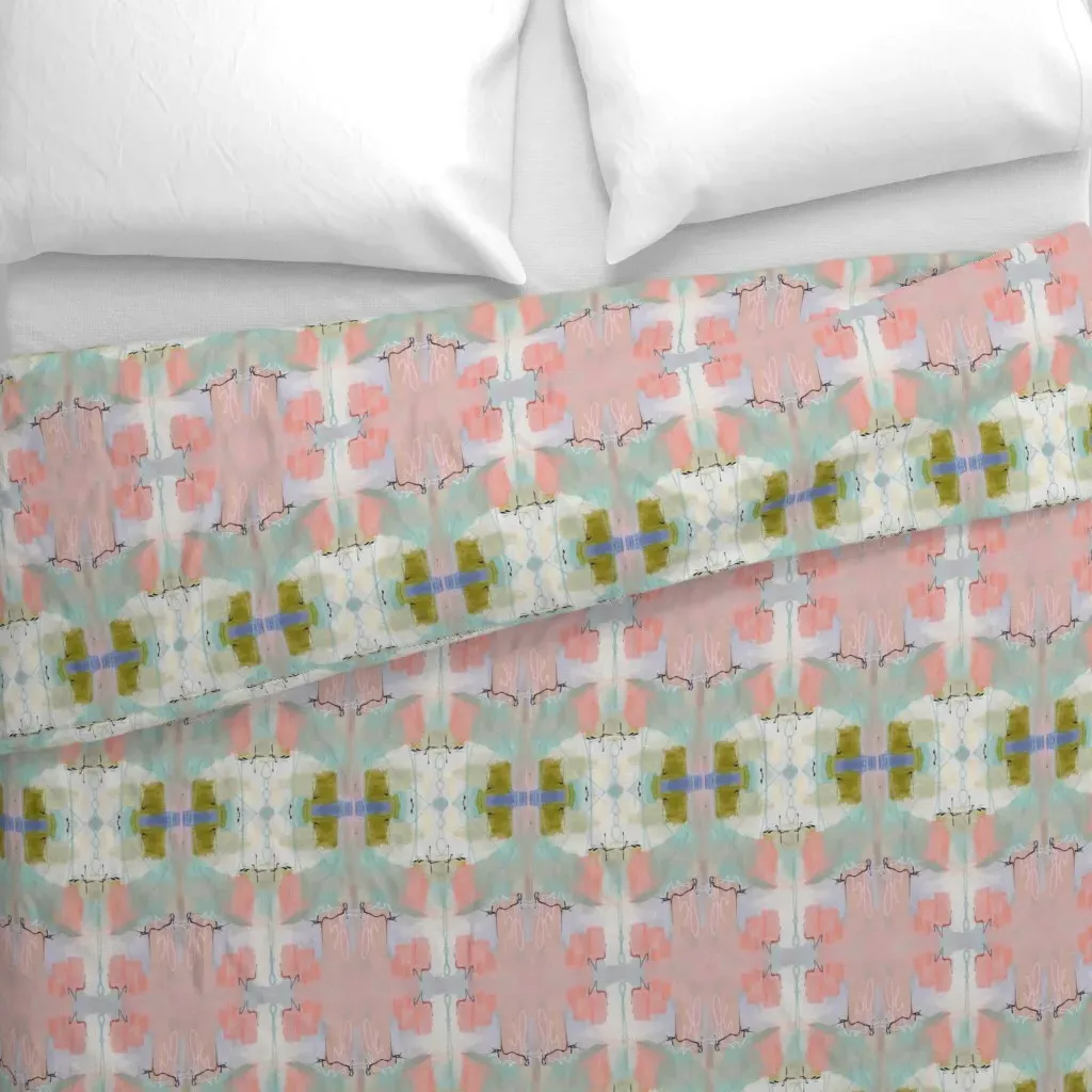 Finn Collection Coral Olive Duvet Cover - White alternate view