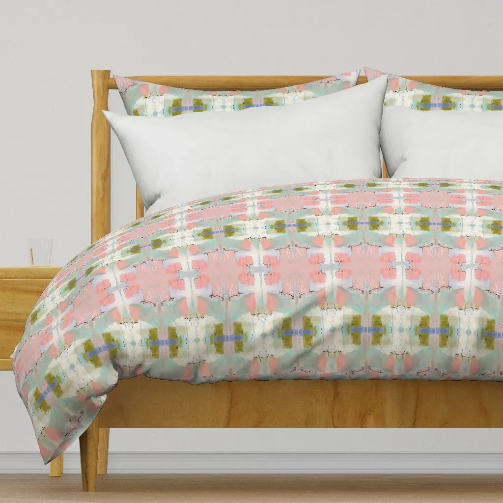 Finn Collection Coral Olive Duvet Cover - White product