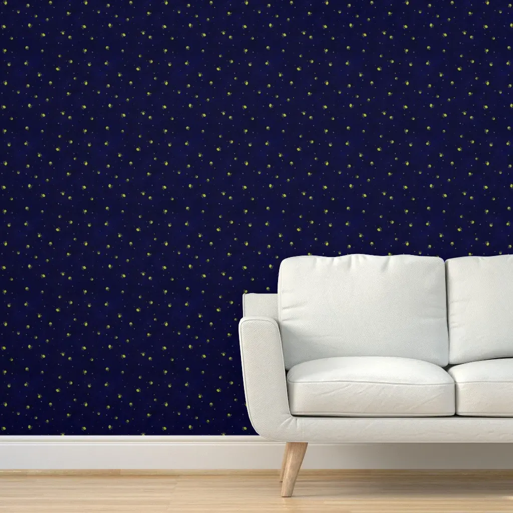 Fireflies Peel and Stick Wallpaper - Dark Blue, Yellow product