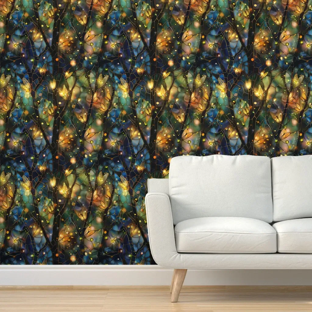 Firefly Night Forest Peel and Stick Wallpaper - Dark Teal product
