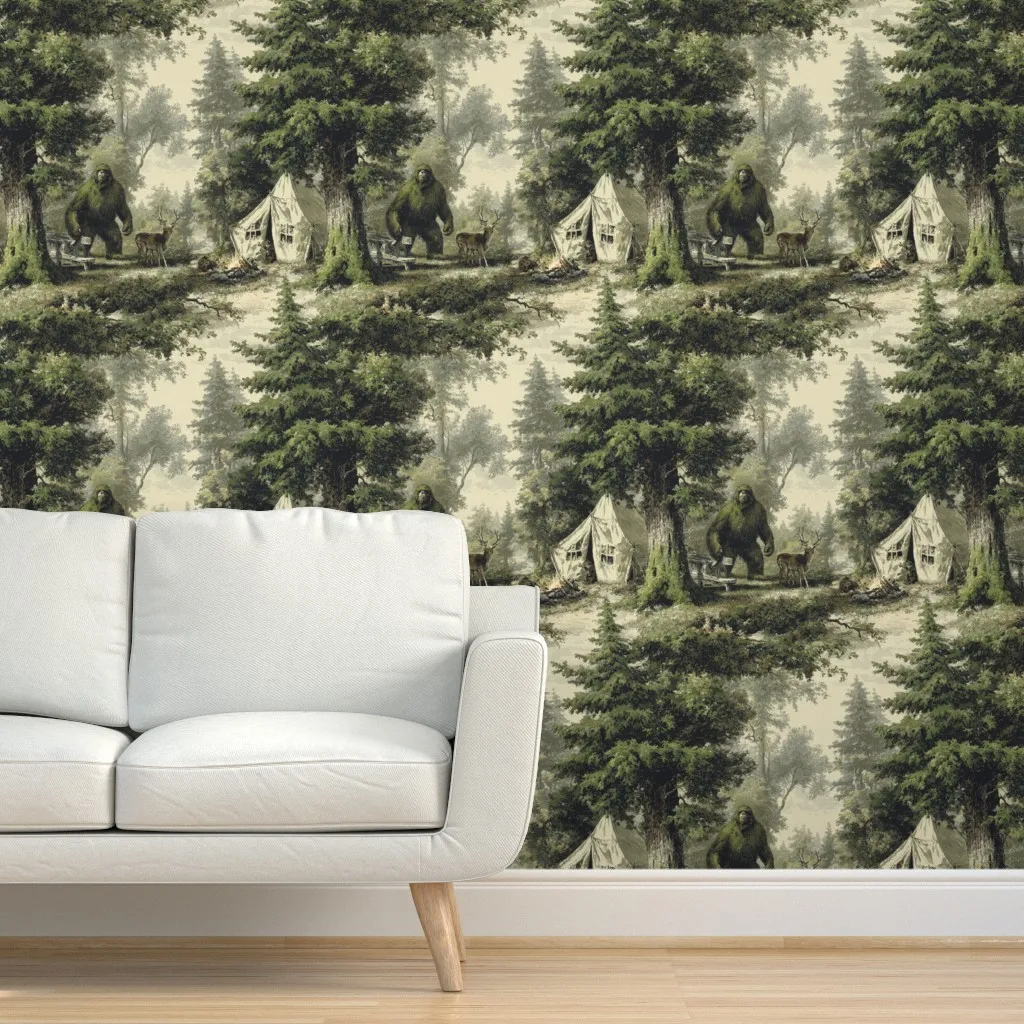 Fireside Visitors Bigfoot Peel and Stick Wallpaper - Green product