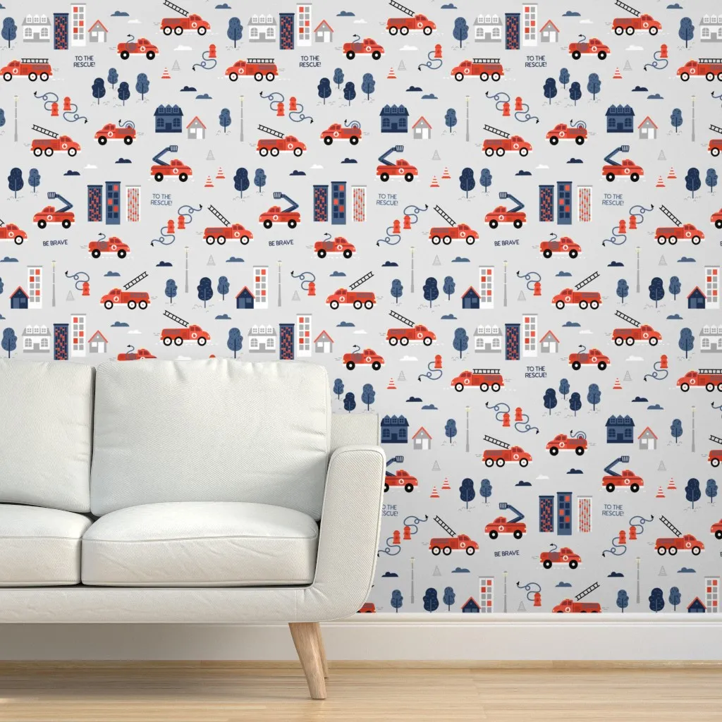 Firetrucks Peel and Stick Wallpaper - Grey product