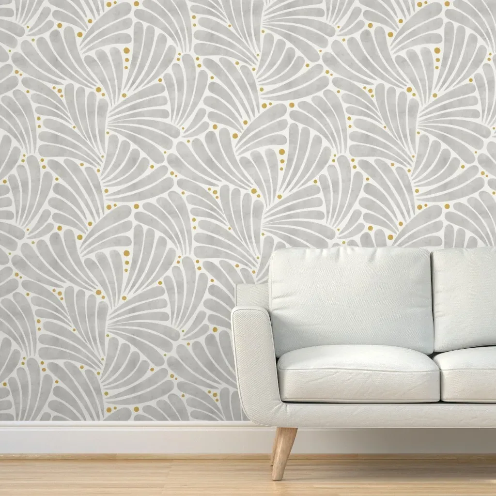 Fireworks Shapes Abstract Leaves Peel and Stick Wallpaper - Silver Grey product