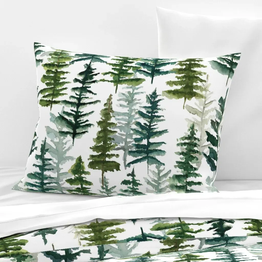 Firs And Pines Standard Knife Edge Pillow - Forest Green, Cotton Sateen product