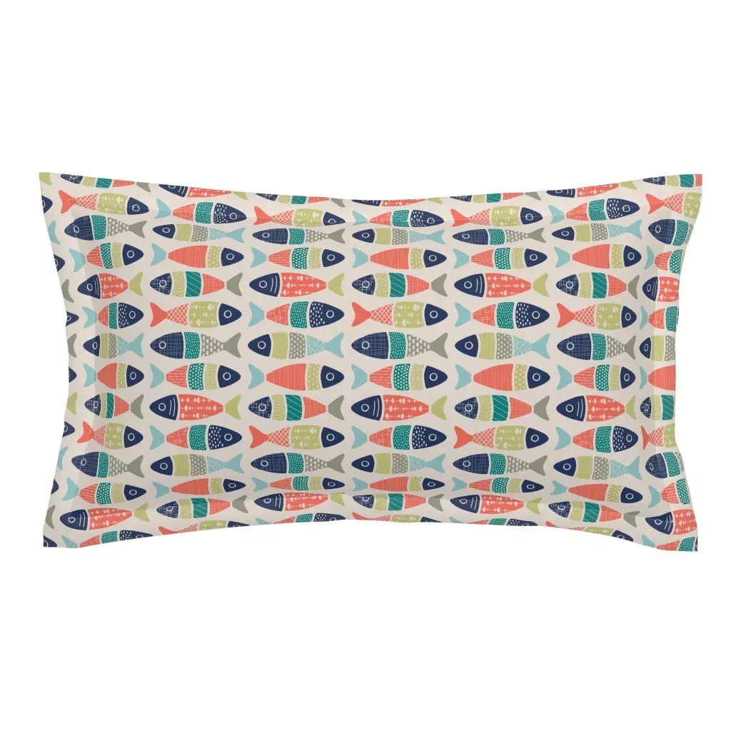 Fish Block Prints Coastal Chic King Pillow Sham - Teal product