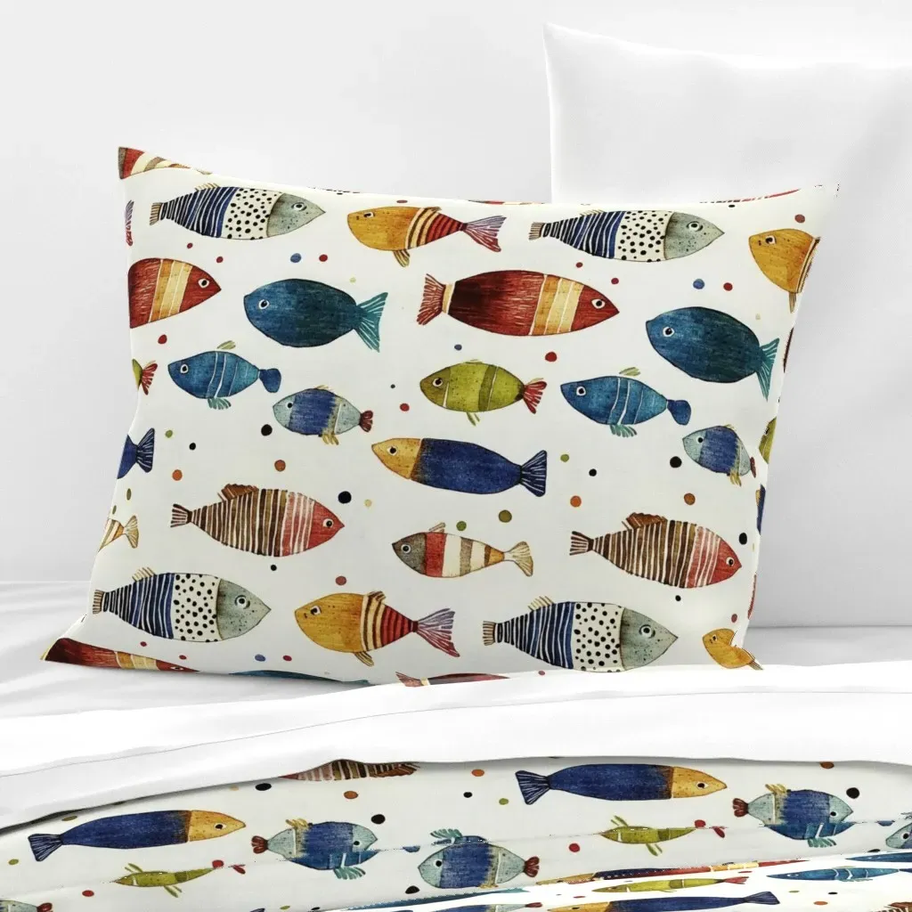 Fish Fantasy Standard Knife Edge Cushion Cover - Blue, Cotton Sateen product