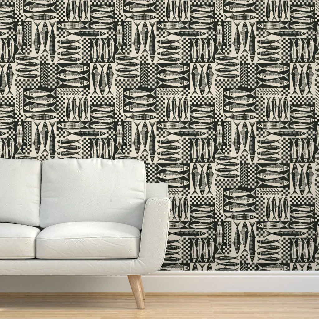 Fish Marché Large Scale Peel and Stick Wallpaper - Black product