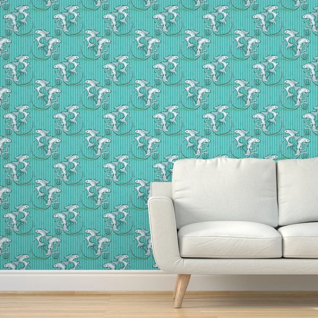 Fish On The Move Peel and Stick Wallpaper - Teal product