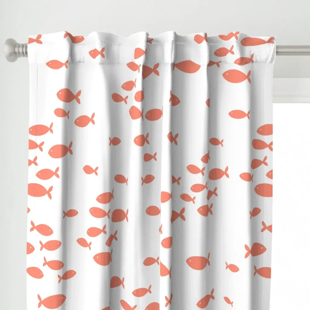 Fish Schools Coral-White Curtain Panel - Salmon alternate view