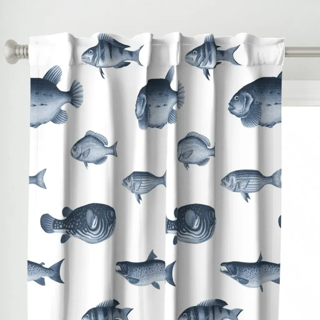 Fish Wallpaper Navy Curtain Panel - Blue alternate view