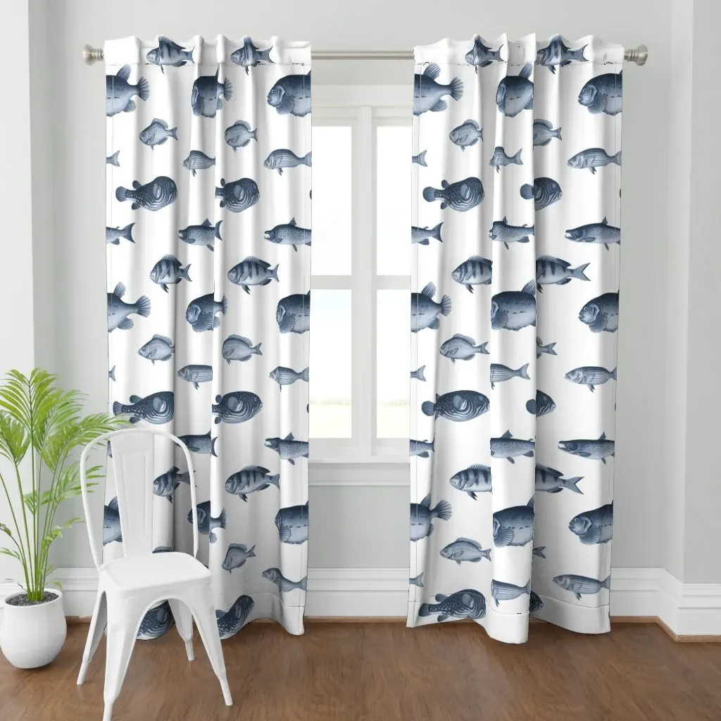 Fish Wallpaper Navy Curtain Panel - Blue product