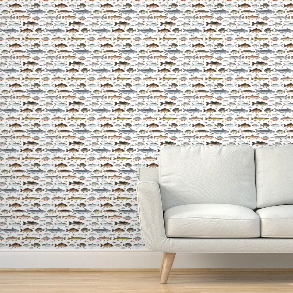 Fish With Flies Small Scale Peel and Stick Wallpaper - White product