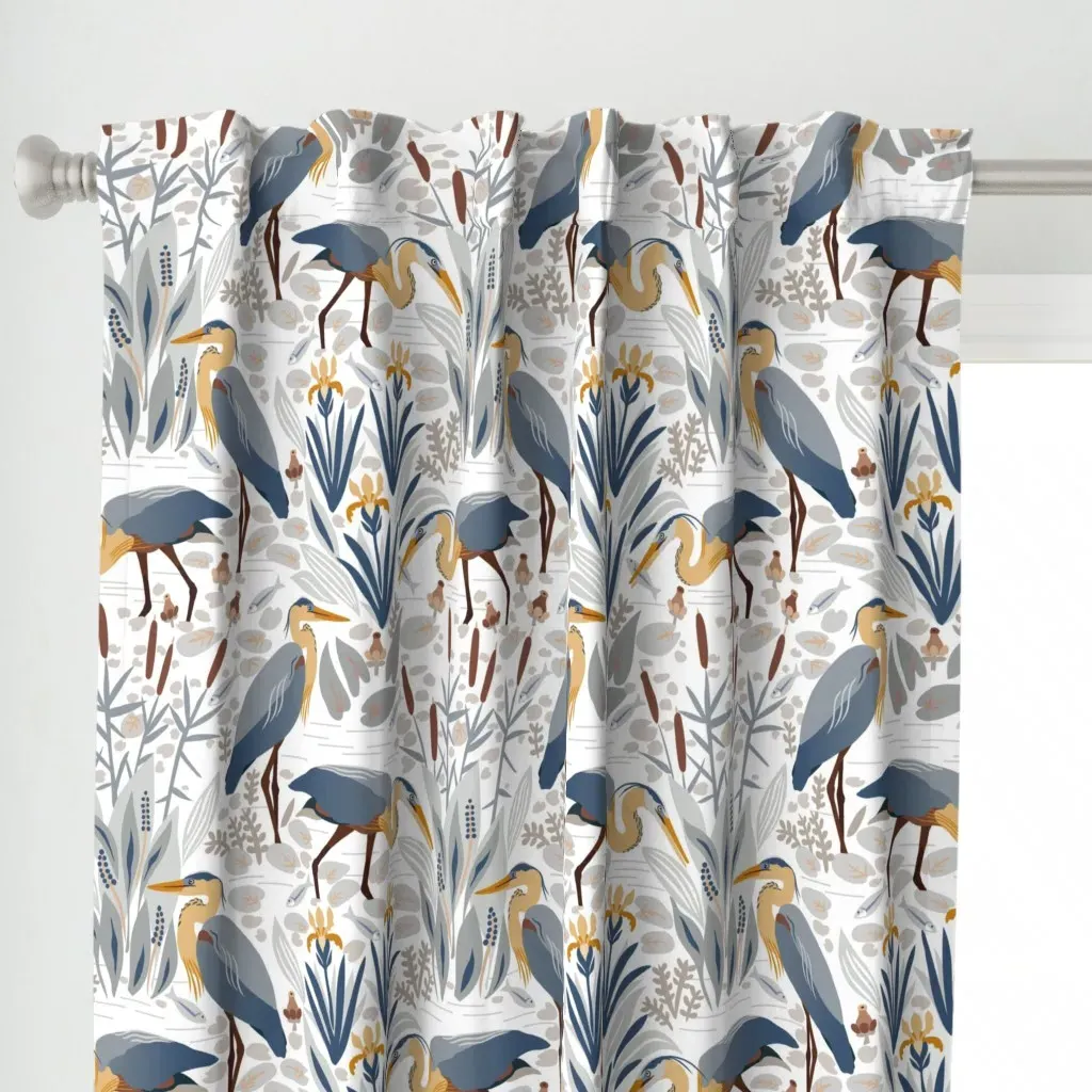 Fishing Heron And Irises Curtain Panel - Blue alternate view