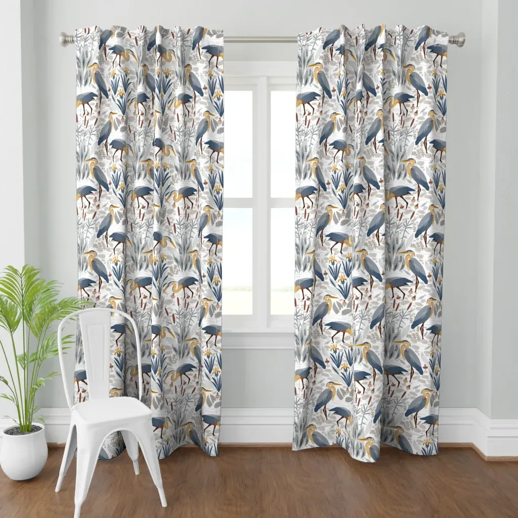 Fishing Heron And Irises Curtain Panel - Blue product