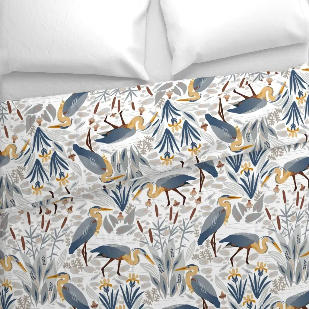 Fishing Heron And Irises Duvet Cover - Blue alternate view