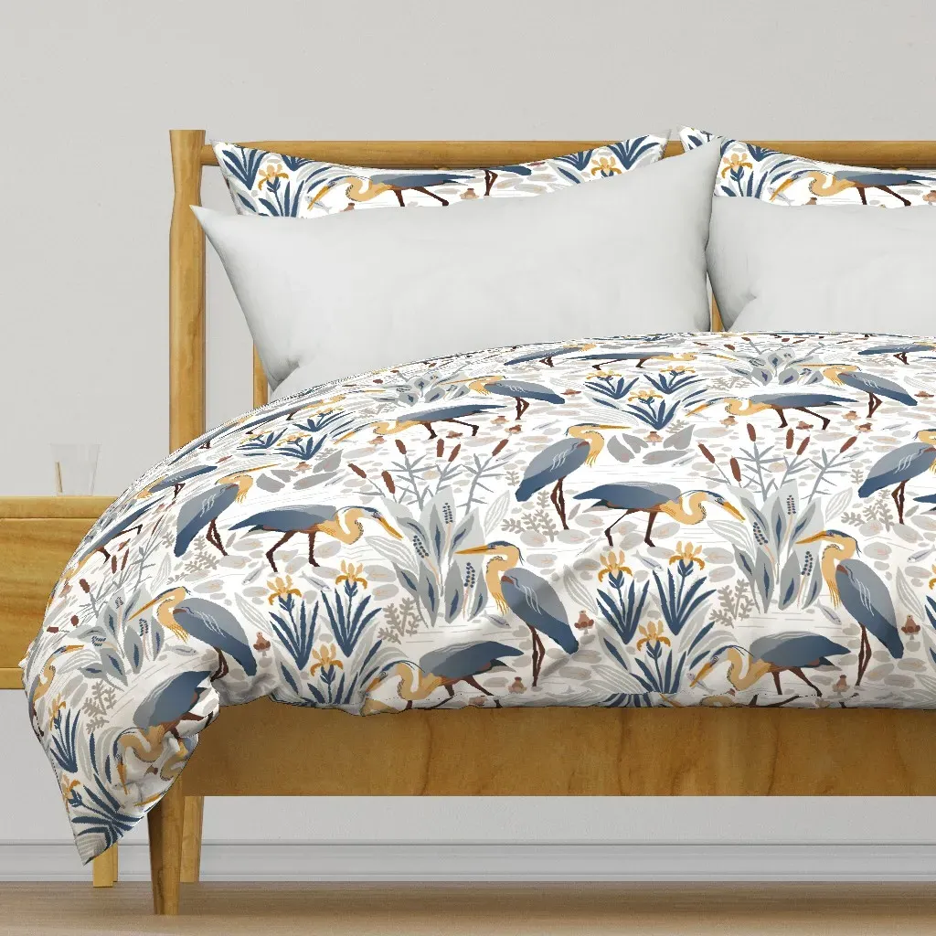 Fishing Heron And Irises Duvet Cover - Blue product